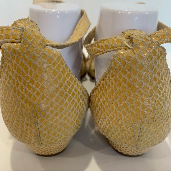 KELSI DAGGER size 10 Anthropologie sandals tan crocodile with ruffles ankle wrap - Picture 11 of 12